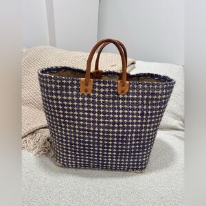 Mar Y Sol Navy and Tan Straw Beach Bag